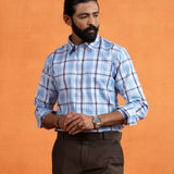 Karl Sky Blue Cotton Check Shirt