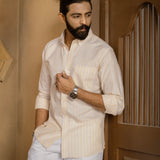 Julian Peach Oxford Cotton Stripe Button Down Shirt