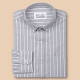 Julian Grey Oxford Cotton Stripe Button Down Shirt - Bullane