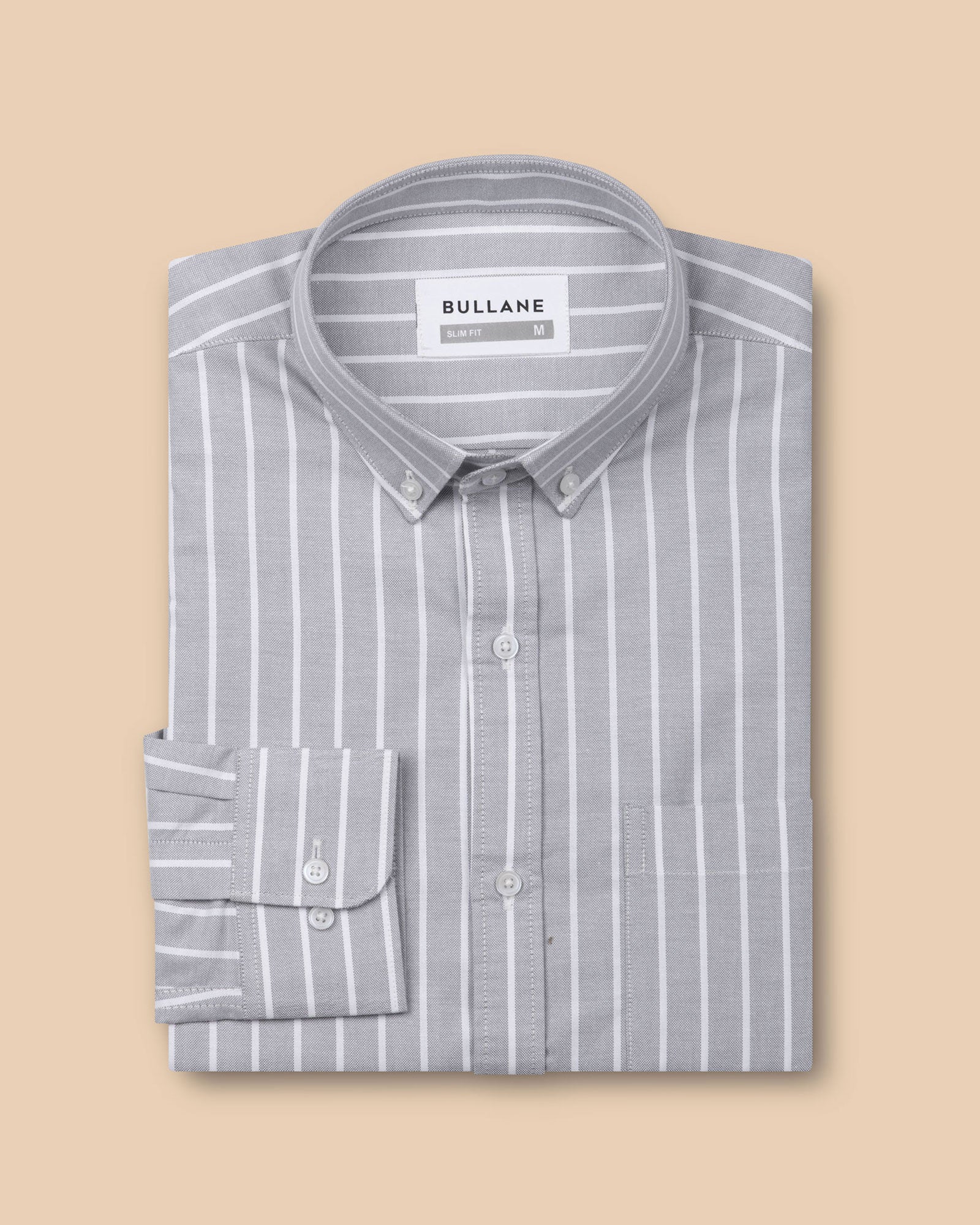 Julian Grey Oxford Cotton Stripe Button Down Shirt - Bullane