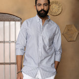 Julian Grey Oxford Cotton Stripe Button Down Shirt