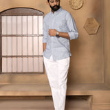 Julian Grey Oxford Cotton Stripe Button Down Shirt