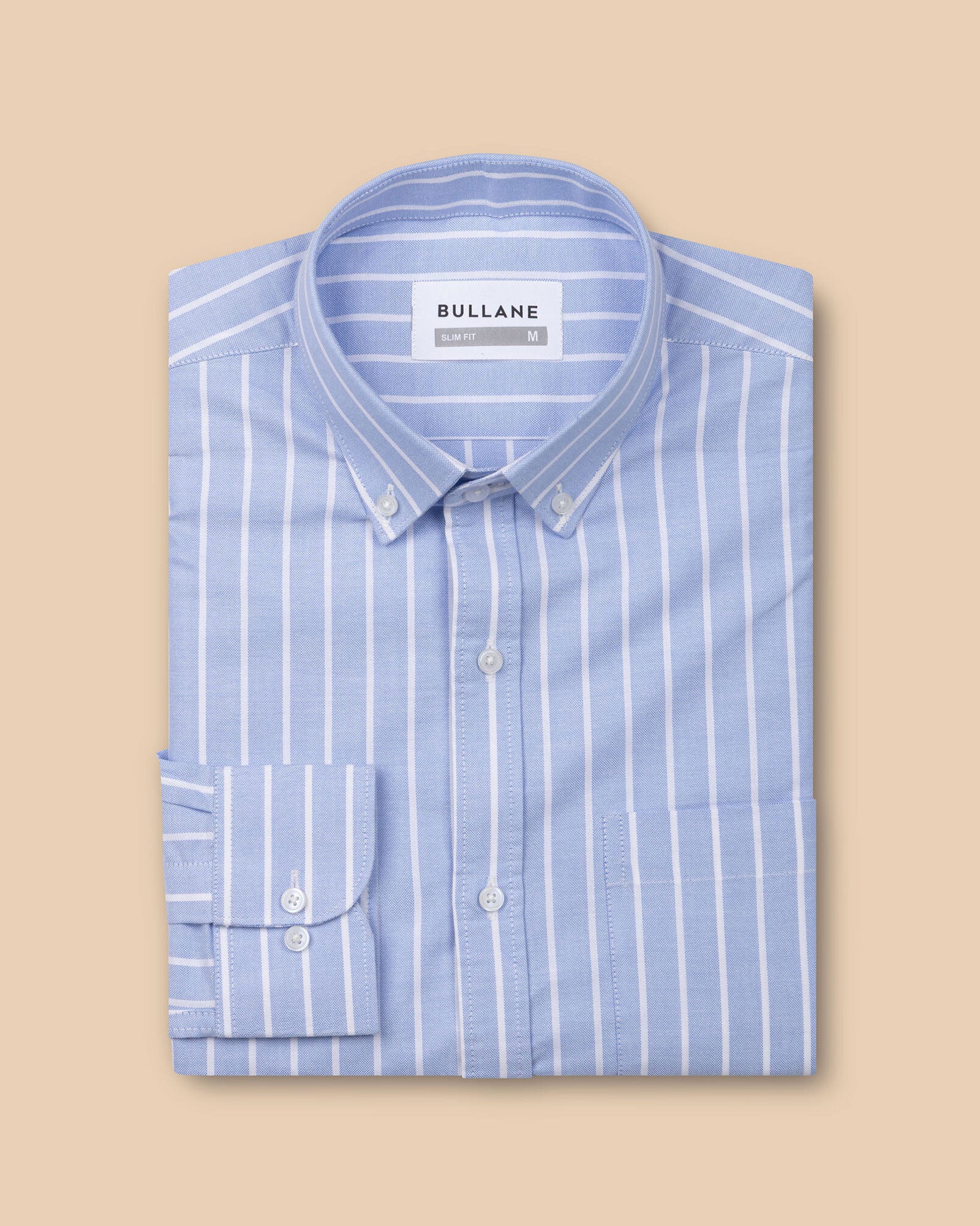 Julian Blue Oxford Cotton Stripe Button Down Shirt - Bullane