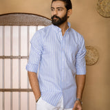 Julian Blue Oxford Cotton Stripe Button Down Shirt