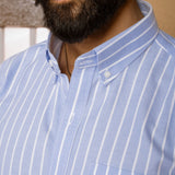 Julian Blue Oxford Cotton Stripe Button Down Shirt