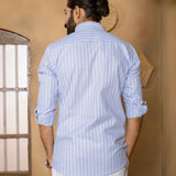 Julian Blue Oxford Cotton Stripe Button Down Shirt