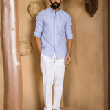 Julian Blue Oxford Cotton Stripe Button Down Shirt
