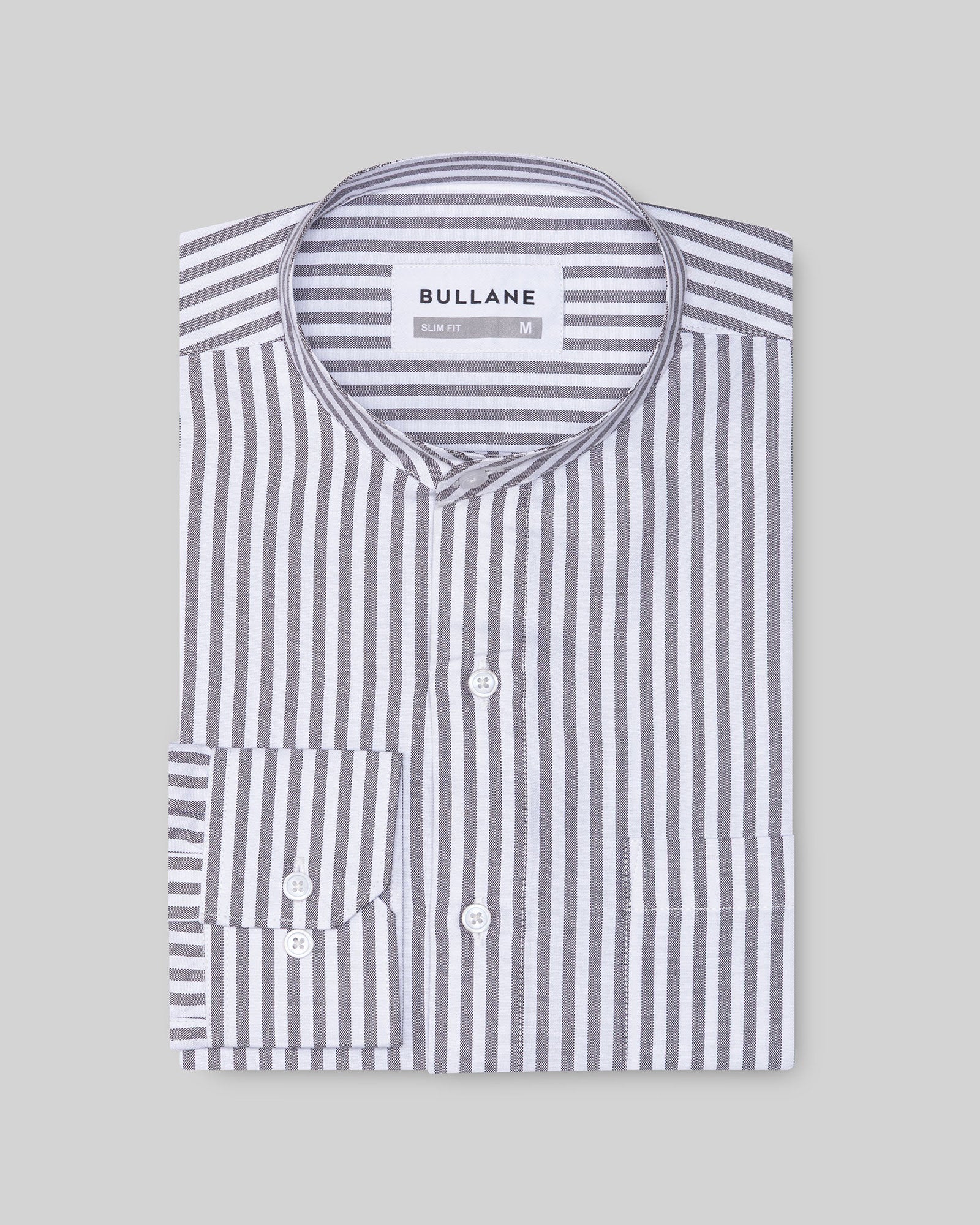 Armin Black Stripe Oxford Cotton Mandarin Shirt - Bullane