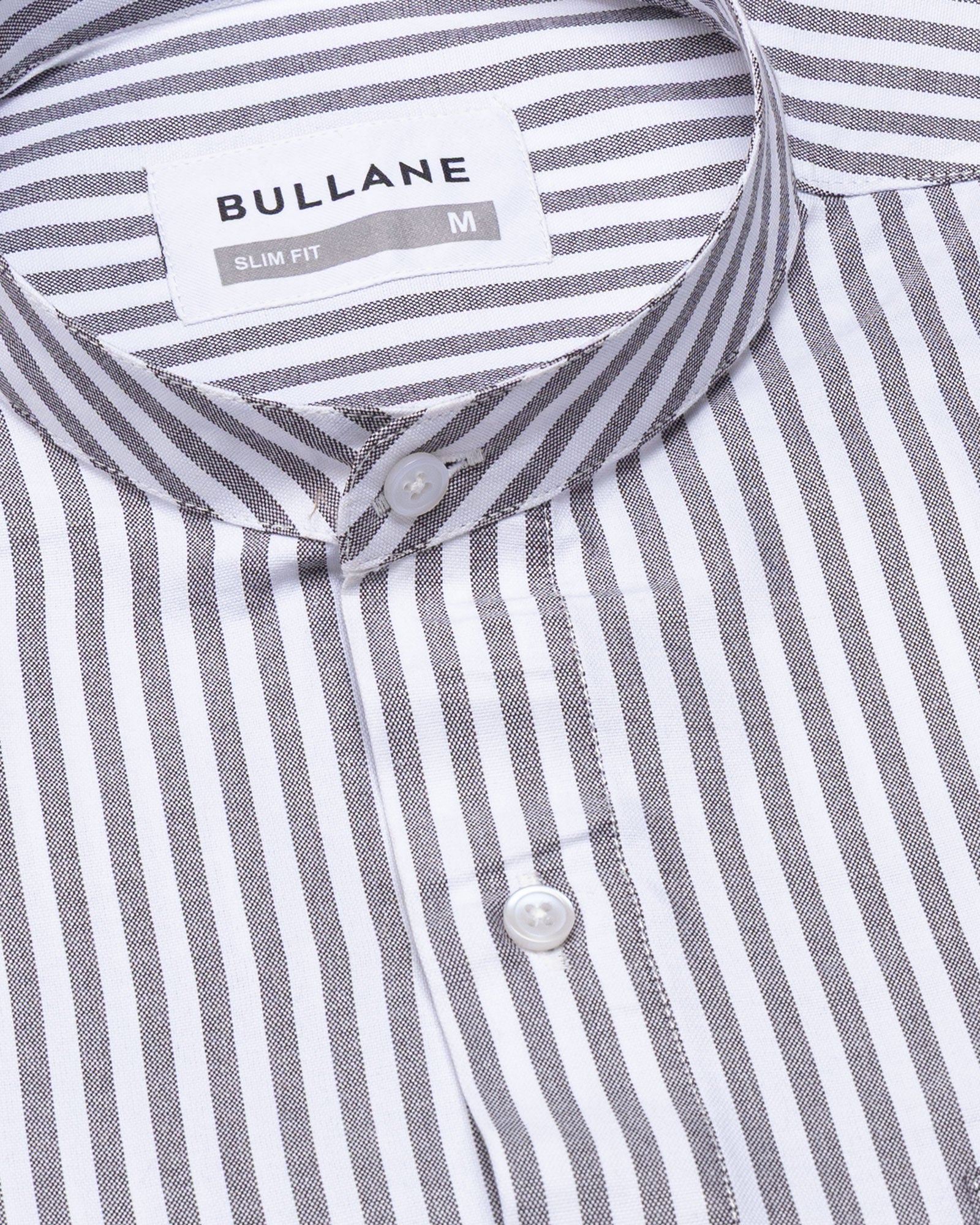 Armin Black Stripe Oxford Cotton Mandarin Shirt - Bullane