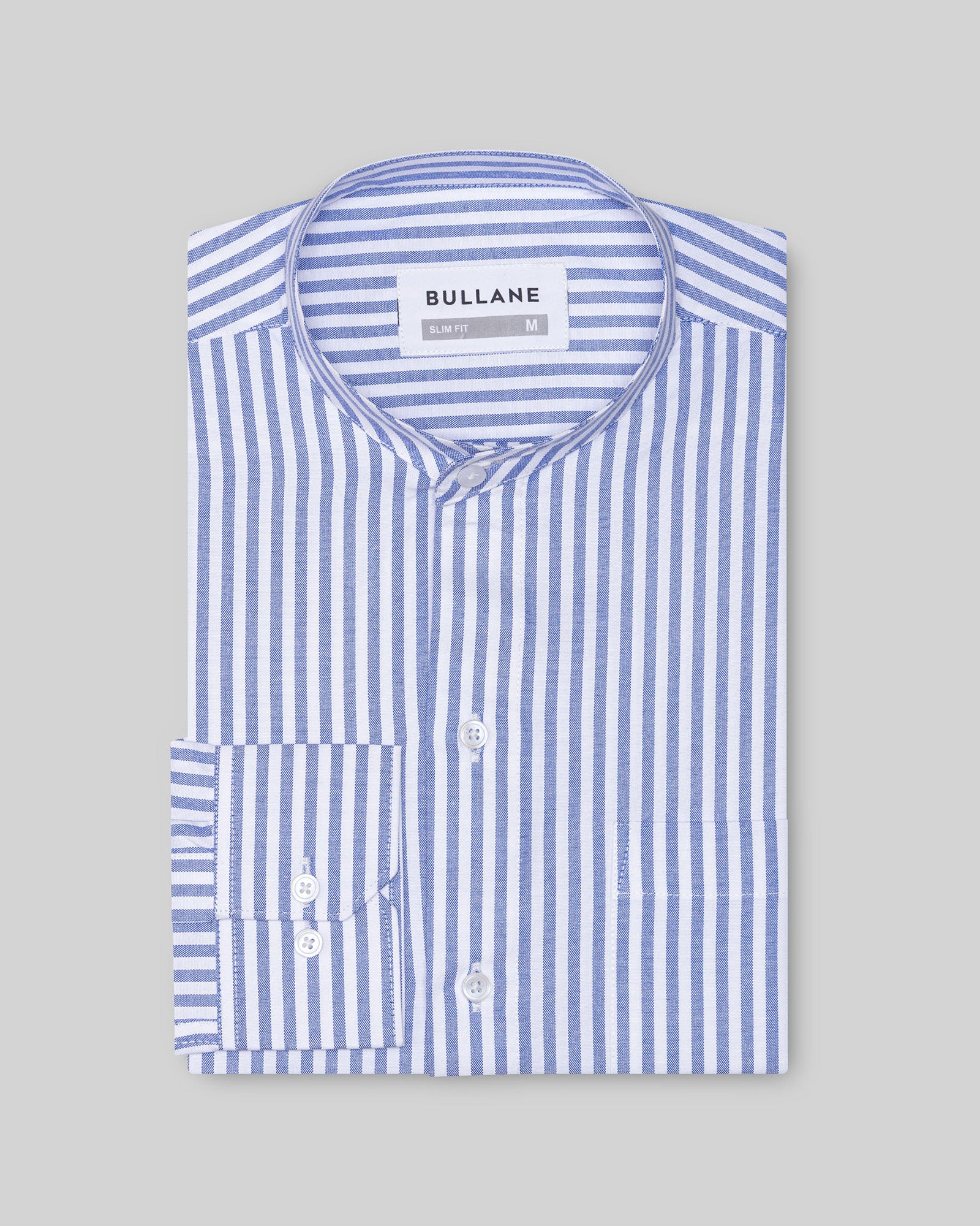 Armin Blue Stripe Oxford Cotton Mandarin Shirt - Bullane