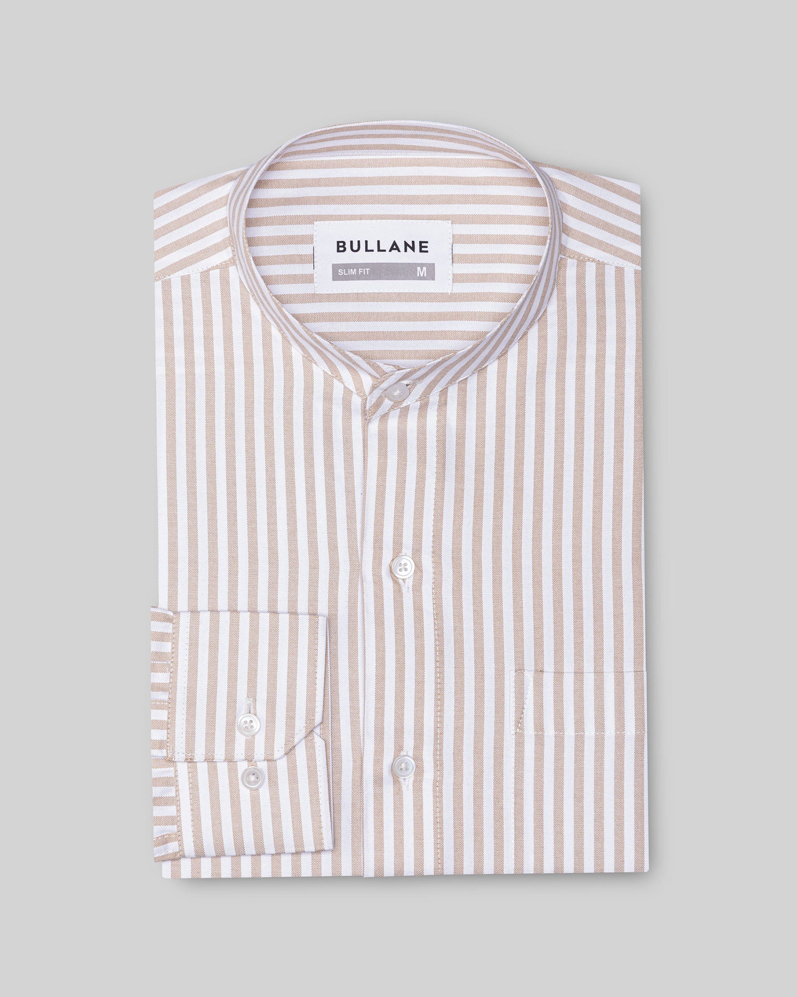 Armin Beige Stripe Oxford Cotton Mandarin Shirt - Bullane