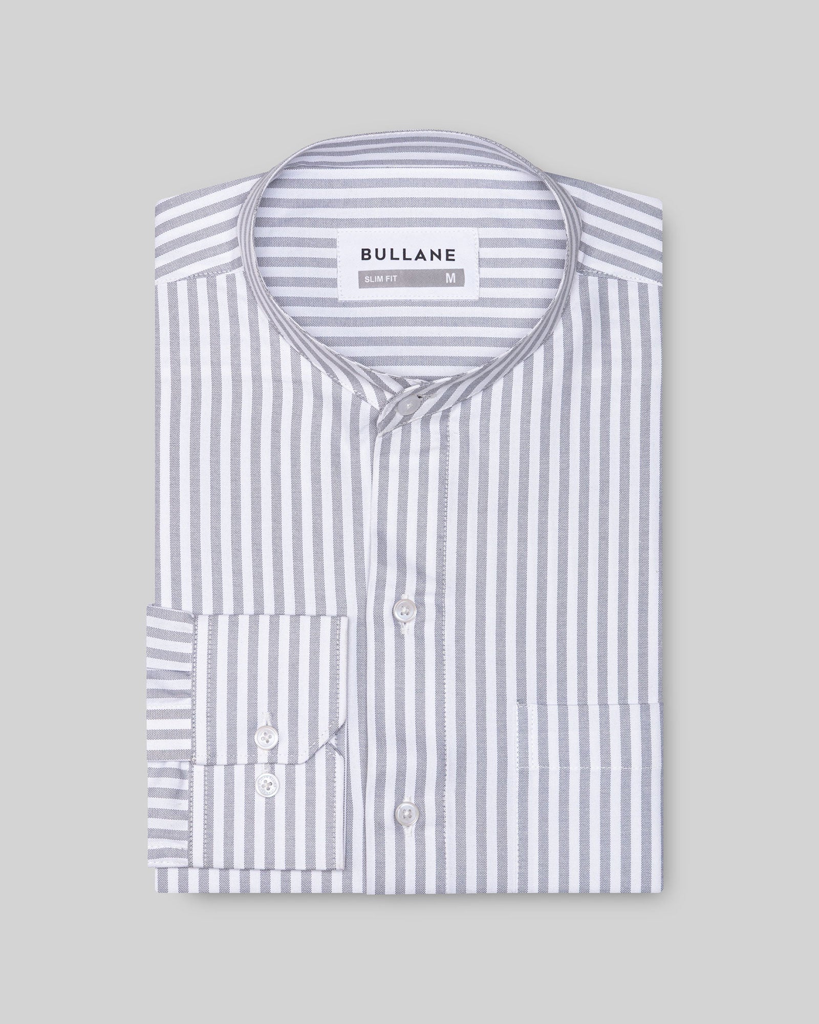 Armin Silver Stripe Oxford Cotton Mandarin Shirt - Bullane