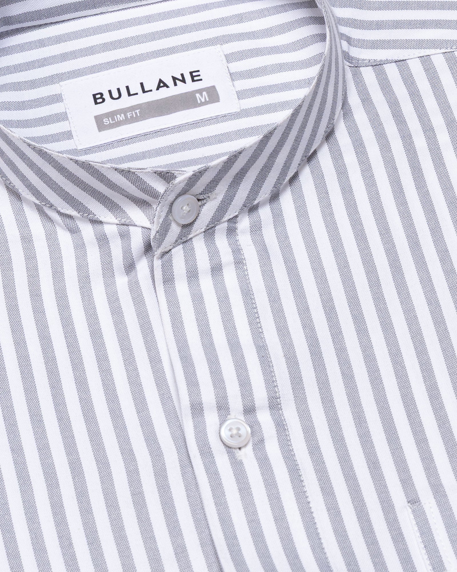 Armin Silver Stripe Oxford Cotton Mandarin Shirt - Bullane