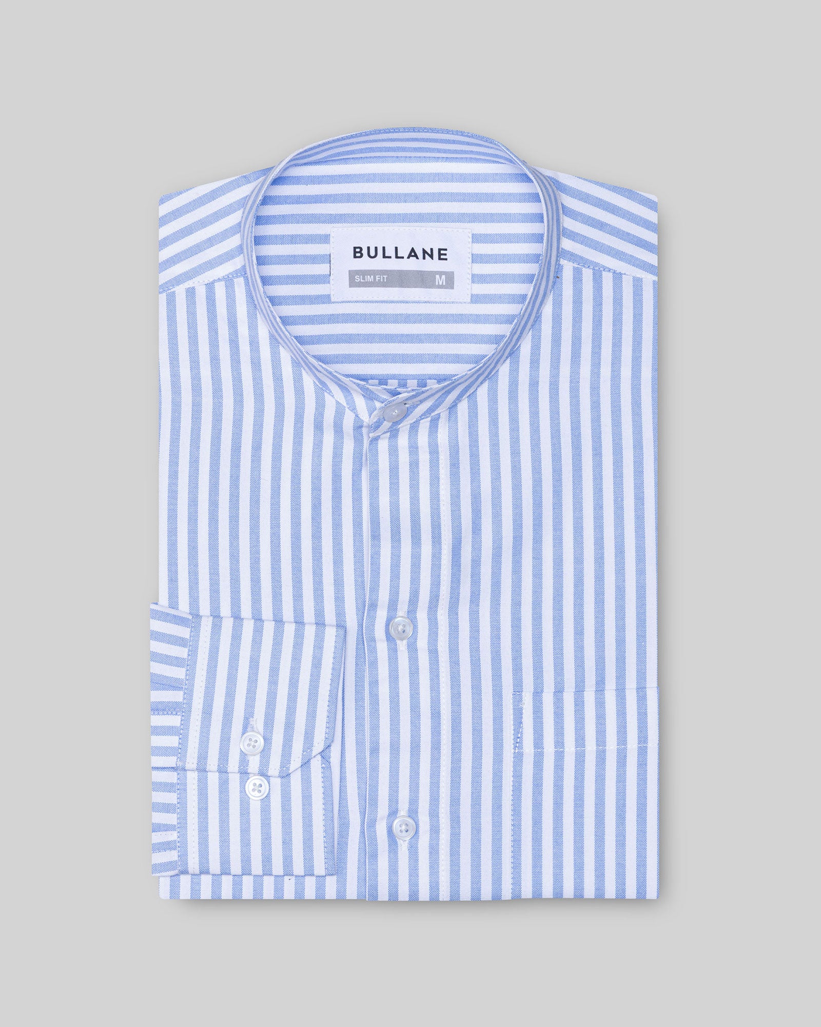 Armin Sky Blue Stripe Oxford Cotton Mandarin Shirt - Bullane