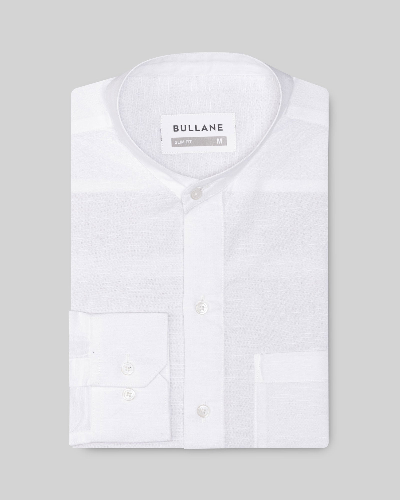 Axors White Linen Plain Mandarin Shirt - Bullane