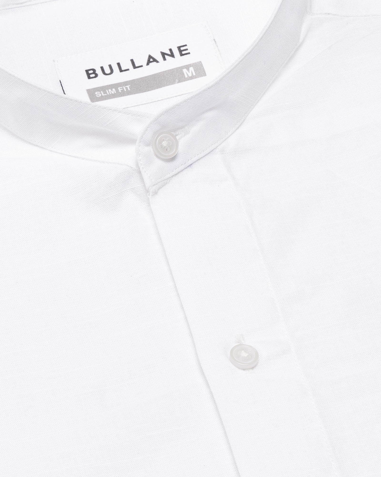 Axors White Linen Plain Mandarin Shirt - Bullane