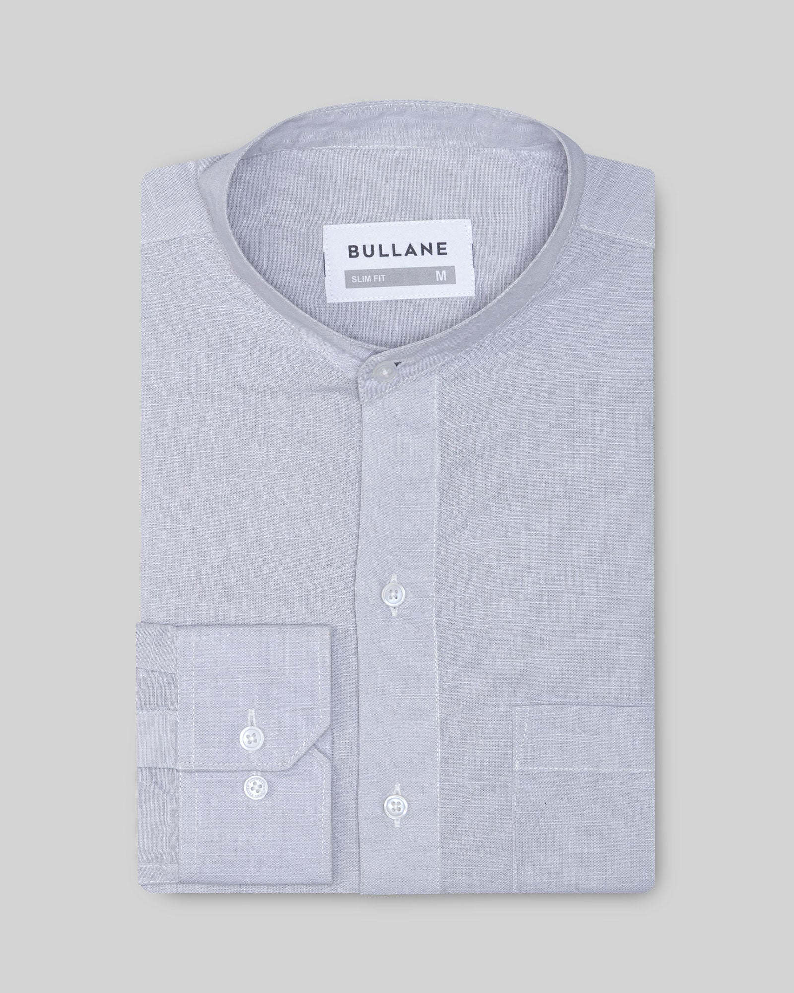 Axors SIlver Linen Plain Mandarin Shirt - Bullane