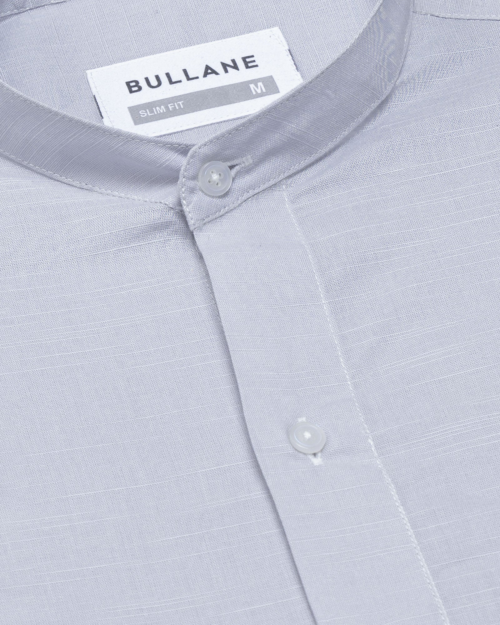 Axors SIlver Linen Plain Mandarin Shirt - Bullane