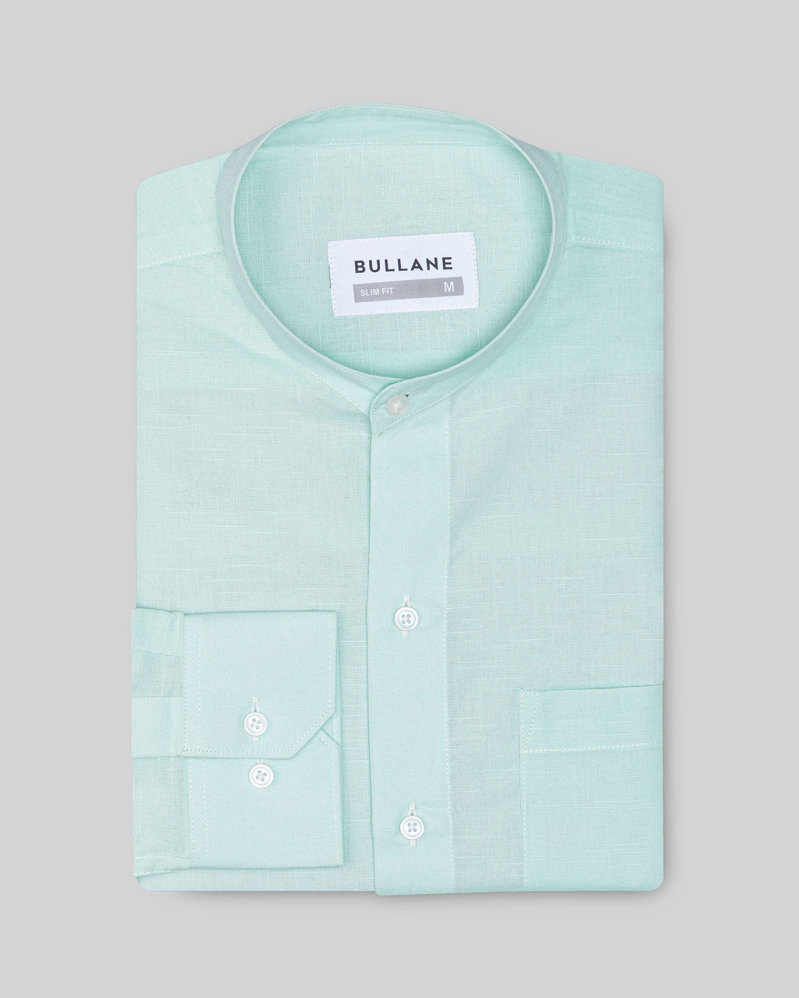Axors Cyan Linen Plain Mandarin Shirt - Bullane