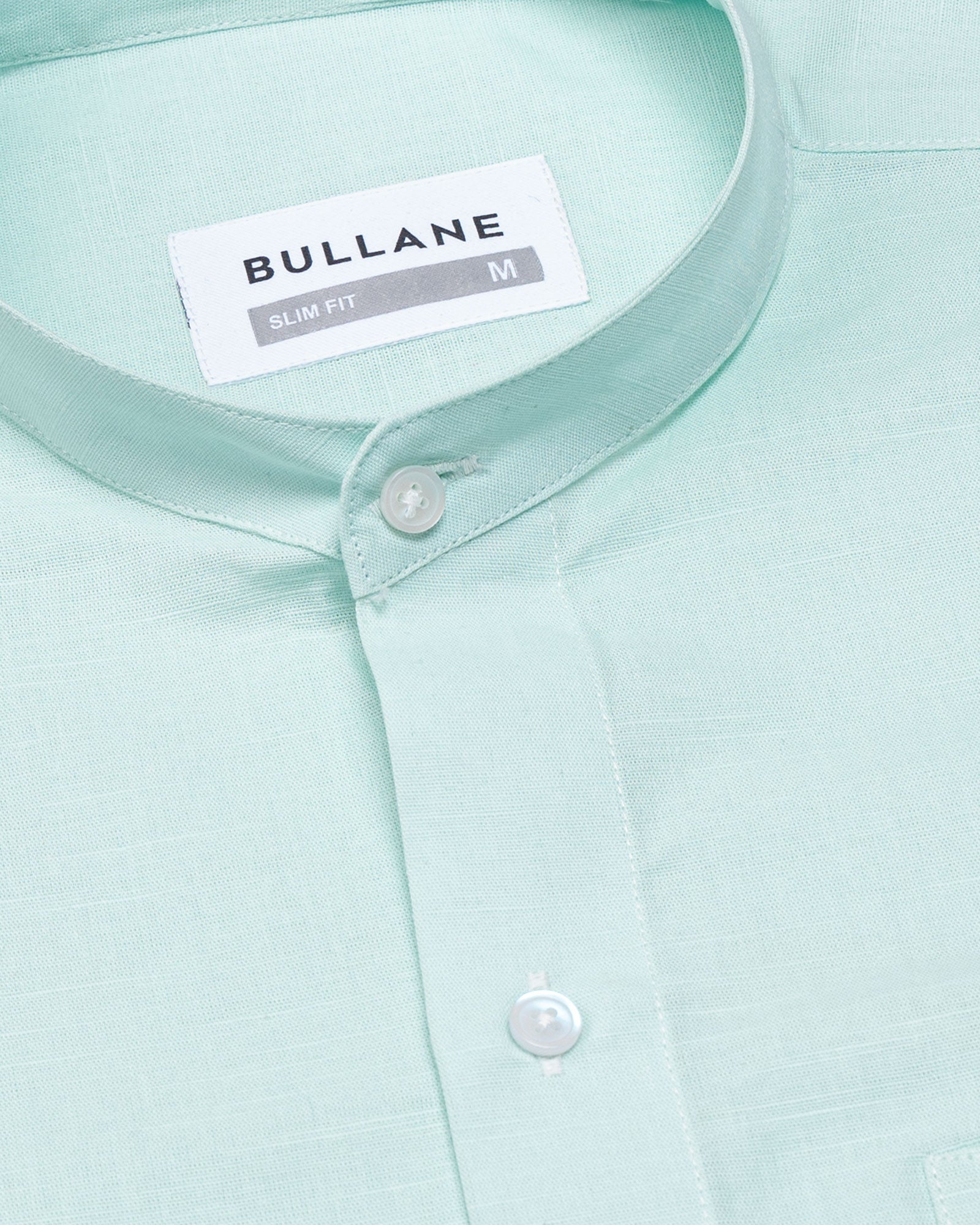 Axors Cyan Linen Plain Mandarin Shirt - Bullane