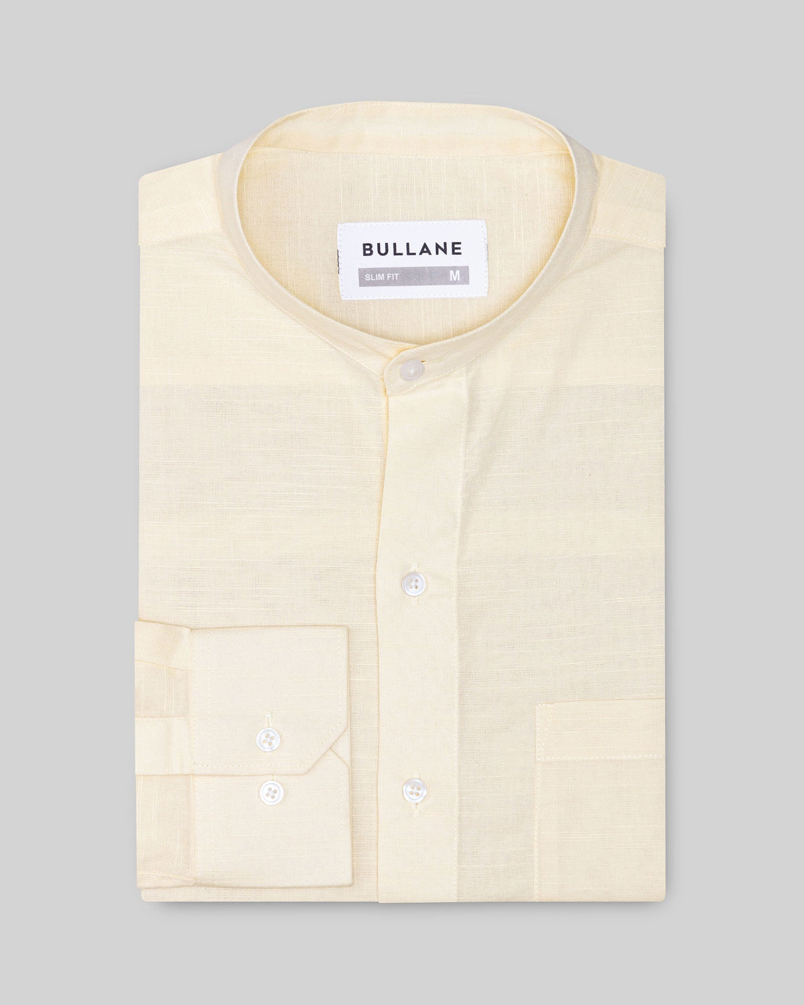 Axors Light Yellow Linen Plain Mandarin Shirt - Bullane