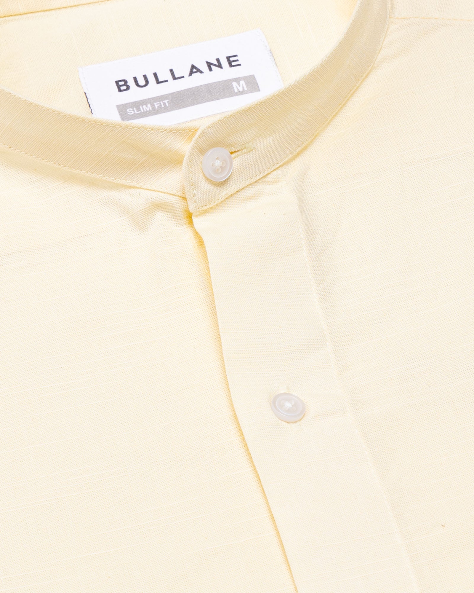 Axors Light Yellow Linen Plain Mandarin Shirt - Bullane