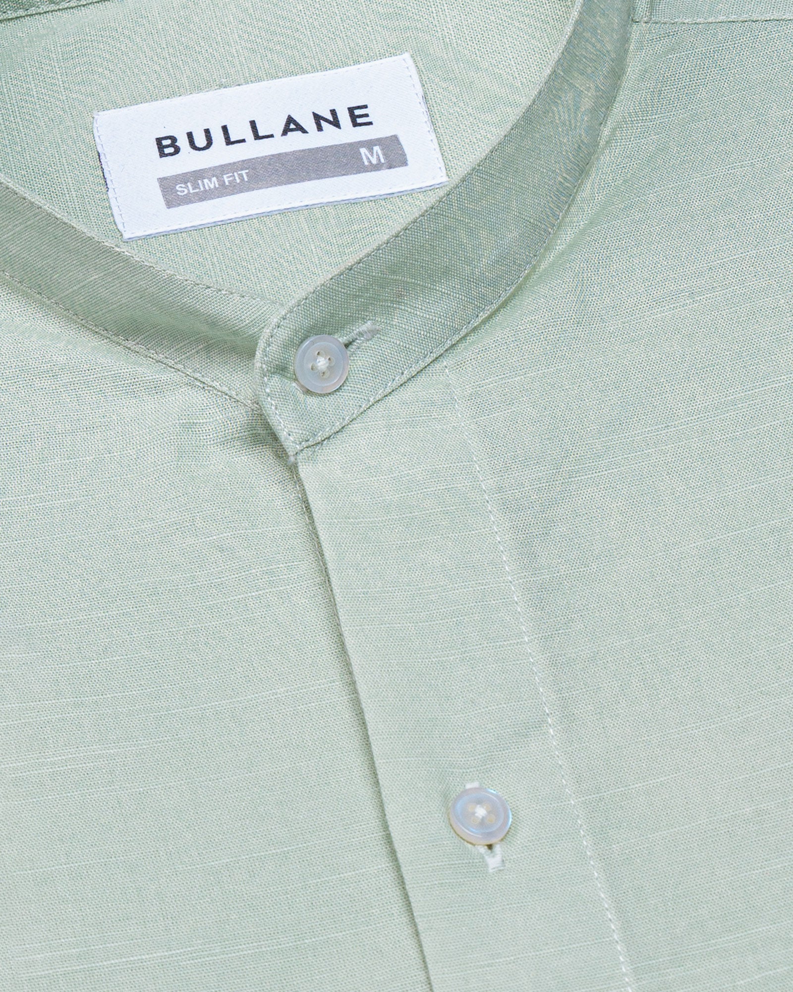 Axors Light Olive Linen Plain Mandarin Shirt - Bullane
