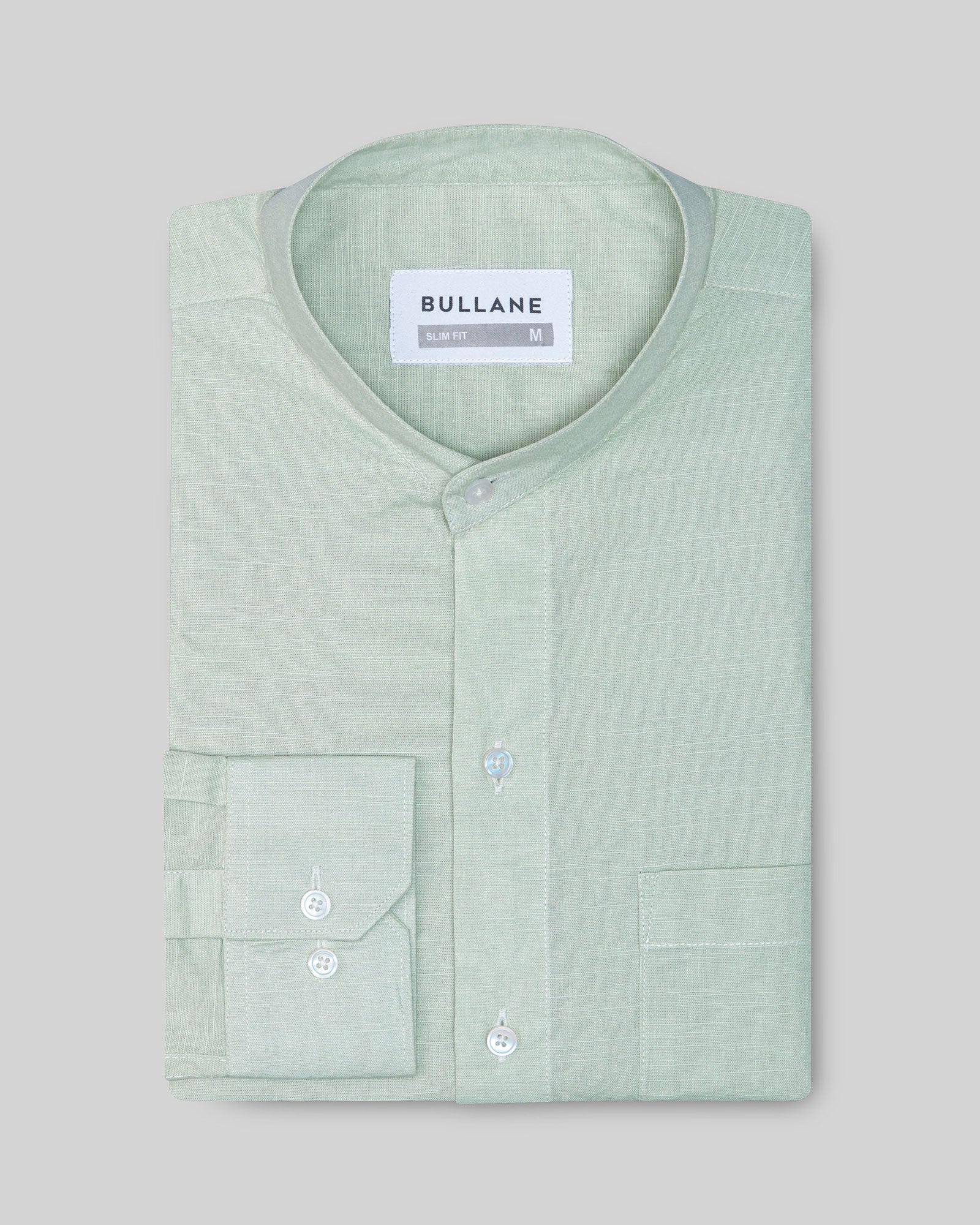 Axors Light Olive Linen Plain Mandarin Shirt - Bullane