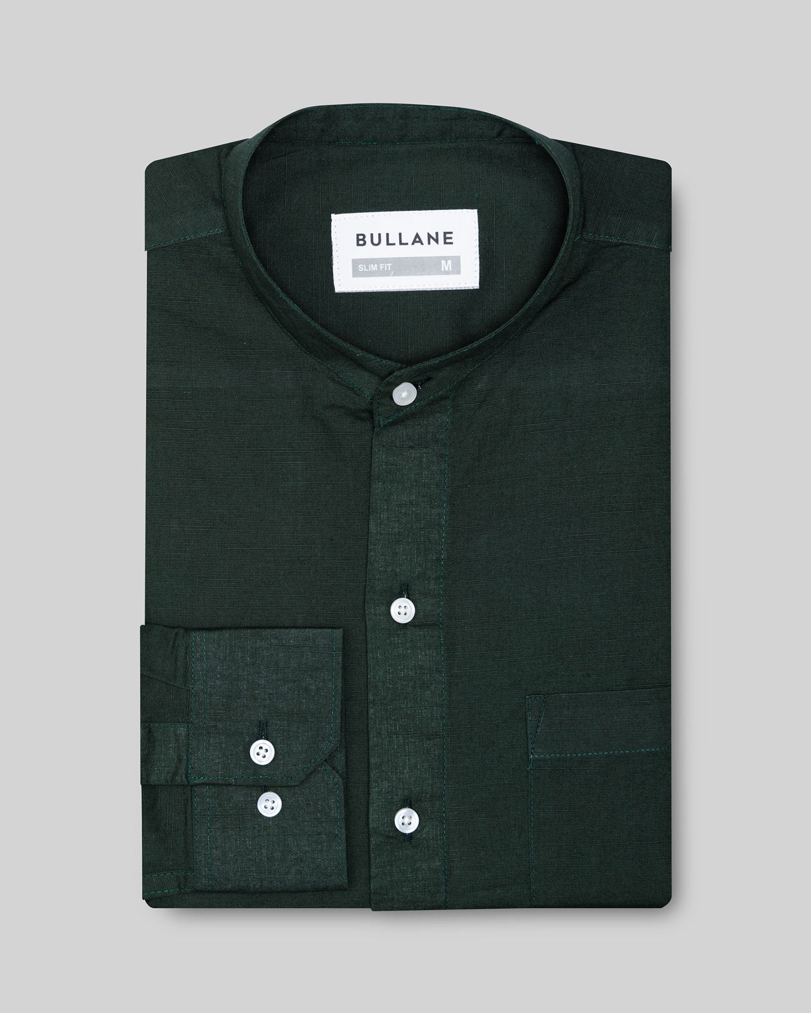 Axors Green Linen Plain Mandarin Shirt - Bullane
