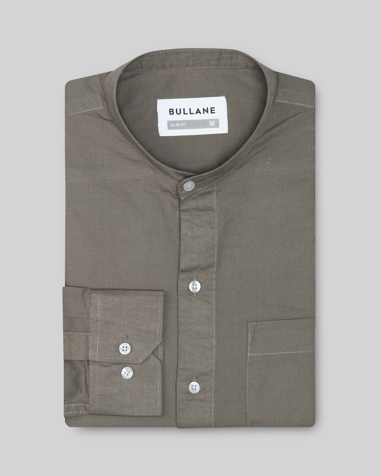 Axors Bone Linen Plain Mandarin Shirt - Bullane