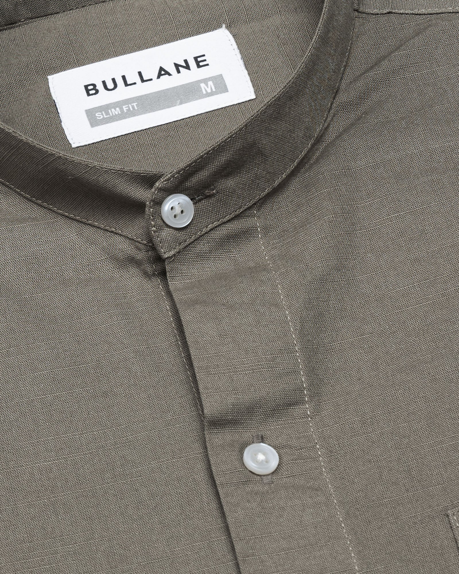 Axors Bone Linen Plain Mandarin Shirt - Bullane