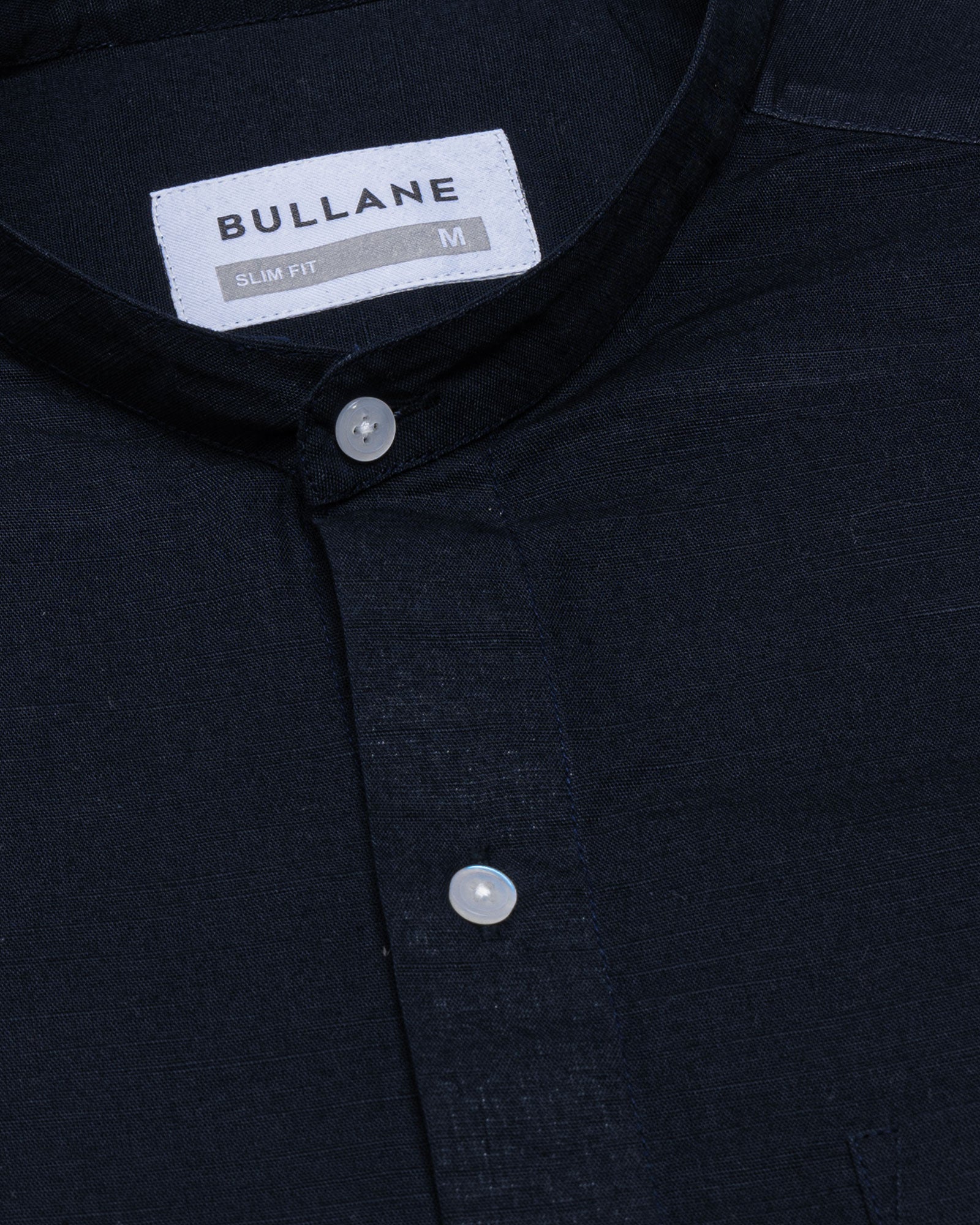 Axors Navy Blue Linen Plain Mandarin Shirt - Bullane