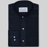 Axors Navy Blue Linen Plain Mandarin Shirt - Bullane