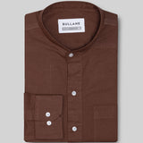 Axors Brown Linen Plain Mandarin Shirt - Bullane