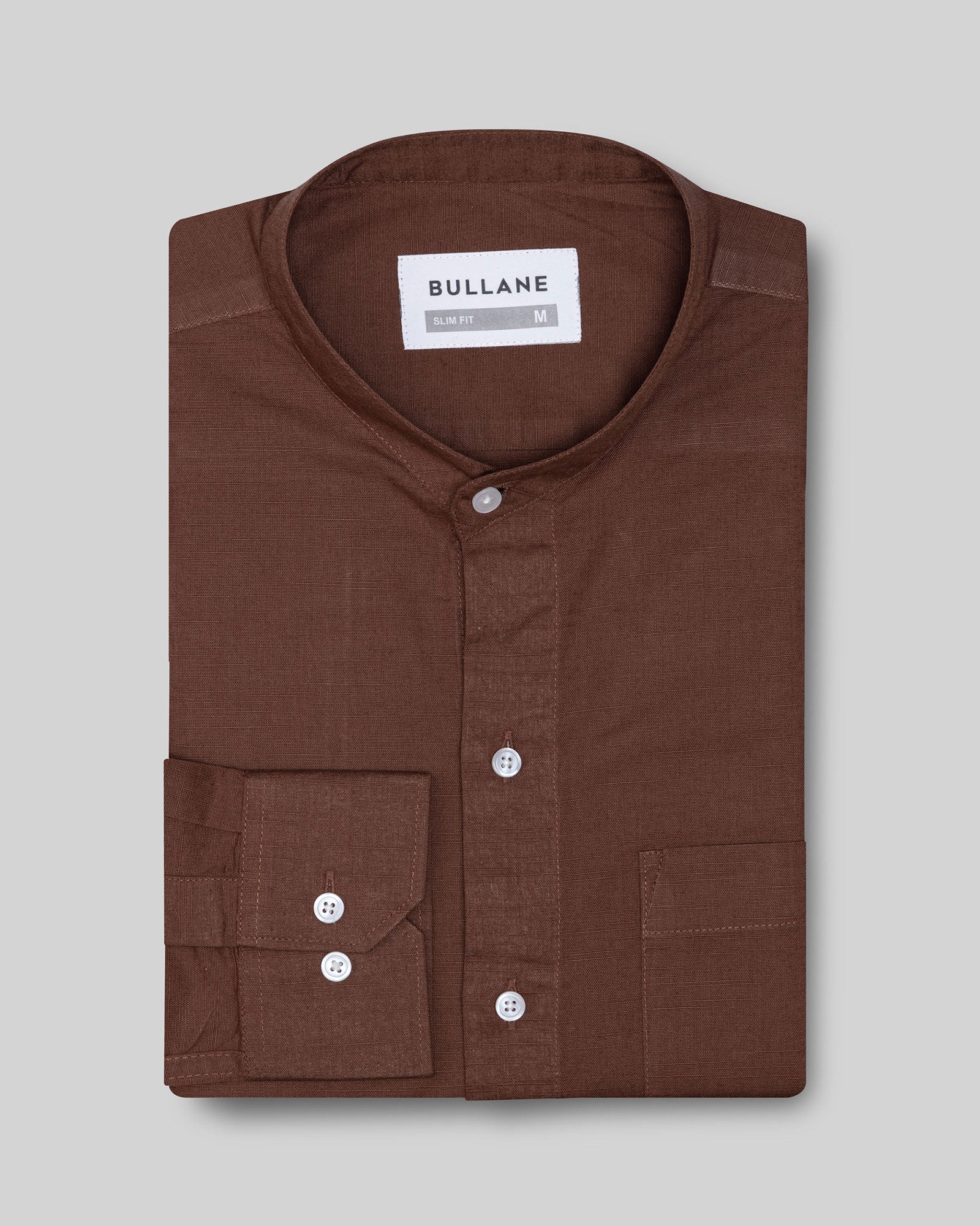 Axors Brown Linen Plain Mandarin Shirt - Bullane