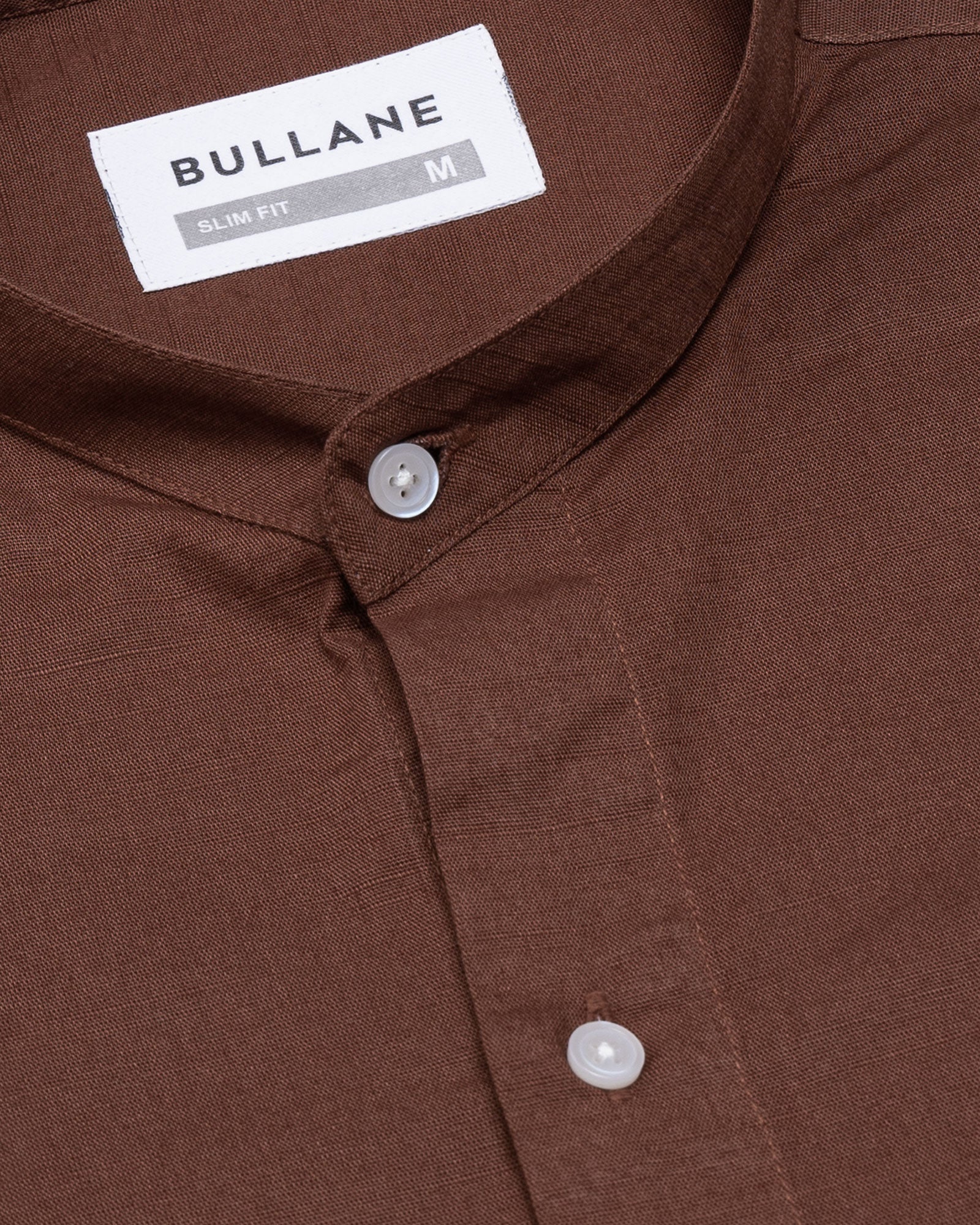 Axors Brown Linen Plain Mandarin Shirt - Bullane