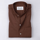 Axors Brown Linen Plain Mandarin Shirt
